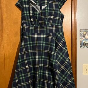 School girl Plaid Mini Dress in Green and Blue 2x